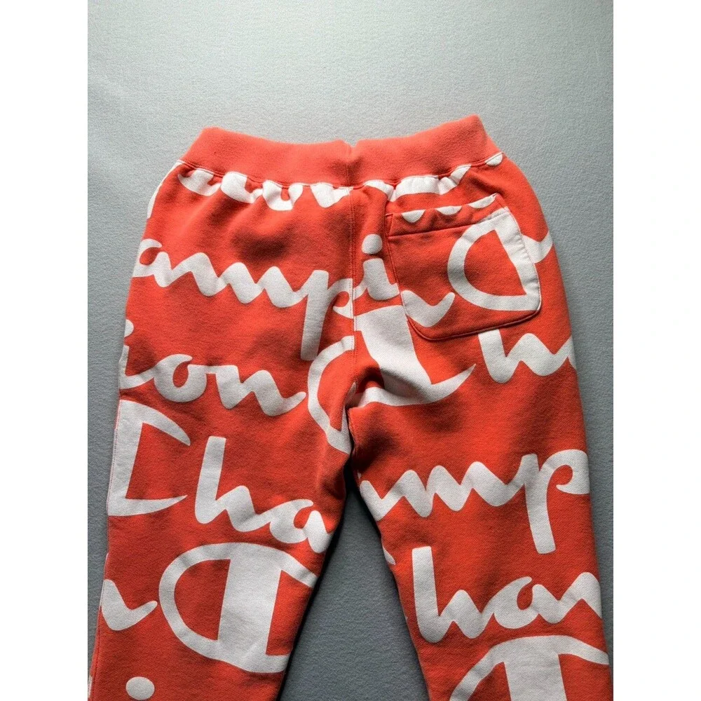 Champion Reverse Weave Giant Script Jogger Pants Orange White Size M
